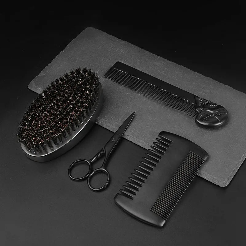 Professional Shaving Brush Boar Bristle Beard Brush 4 Pcs Set Men Shaving Tools Hairdresser Shaving Brushes Beard Accessories